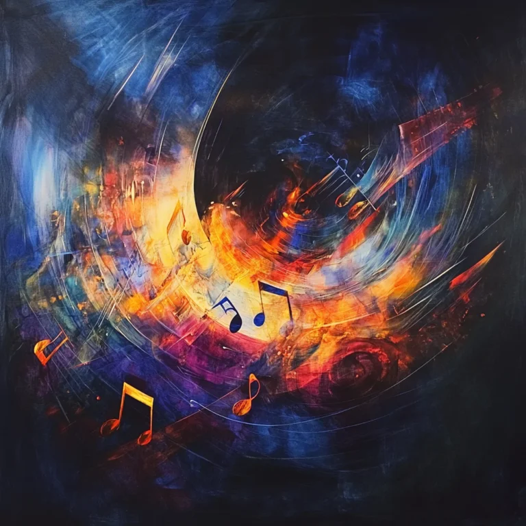 "Resonate in the Void" is an evocative piece from our contemporary art series. Symbolic music notes and vibrant