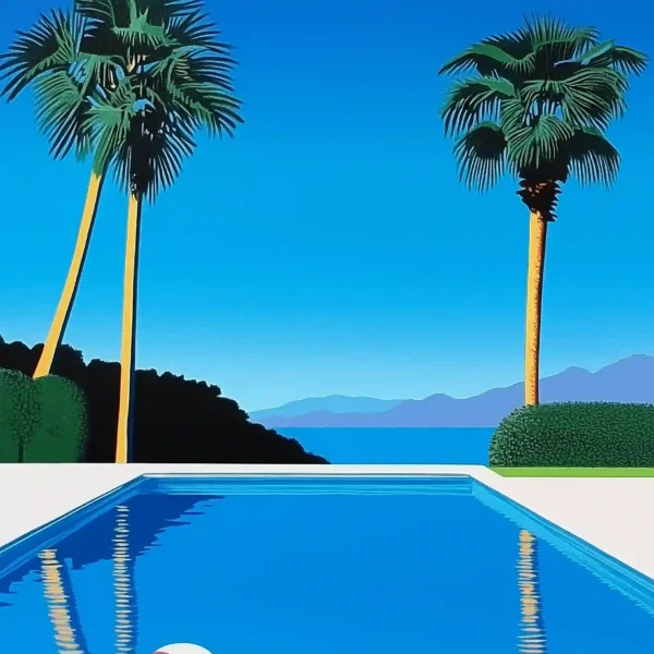 Serene Poolside Canvas Art, Hiroshi Nagai Canvas Art, Summer Canvas Art, Poolside Canvas Art, Endless Summer Art, Tranquil Art, Tropical Canvas Art, Scenic Poolside Art, Modern Minimalist Art, Sunlit Pool Art, Calm Summer Art, Dreamy Landscape Art, Relaxing Wall Art, Beach Vibes Canvas Art, Hiroshi Nagai Inspired Art