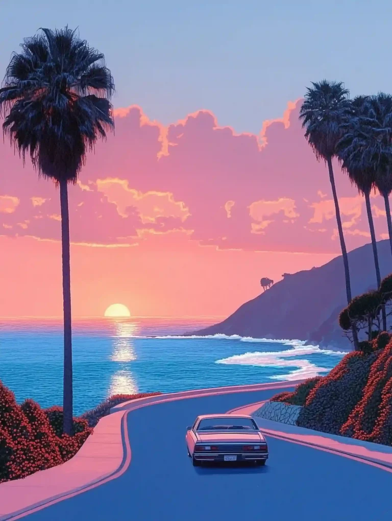 Coastal Road Sunset Canvas Art – Hiroshi Nagai Retro Vibes, Coastal Road Sunset Canvas Art, Hiroshi Nagai Canvas Art, Retro Coastal Art, Summer Canvas Art, Serene Coastal Canvas Art, Ocean Road Art, Pink Sky Canvas Art, Retro Car Art, Nostalgic Summer Canvas Art, Hiroshi Nagai Inspired Art, Tranquil Landscape Art, Dreamy Coastal Art, Summer Evening Canvas Art, Palm Tree Road Art, Scenic Sunset Art Coastal Road Sunset Canvas Art, Hiroshi Nagai Canvas Art, Retro Coastal Art, Summer Canvas Art, Serene Coastal Canvas Art, Ocean Road Art, Pink Sky Canvas Art, Retro Car Art, Nostalgic Summer Canvas Art, Hiroshi Nagai Inspired Art, Tranquil Landscape Art, Dreamy Coastal Art, Summer Evening Canvas Art, Palm Tree Road Art, Scenic Sunset Art