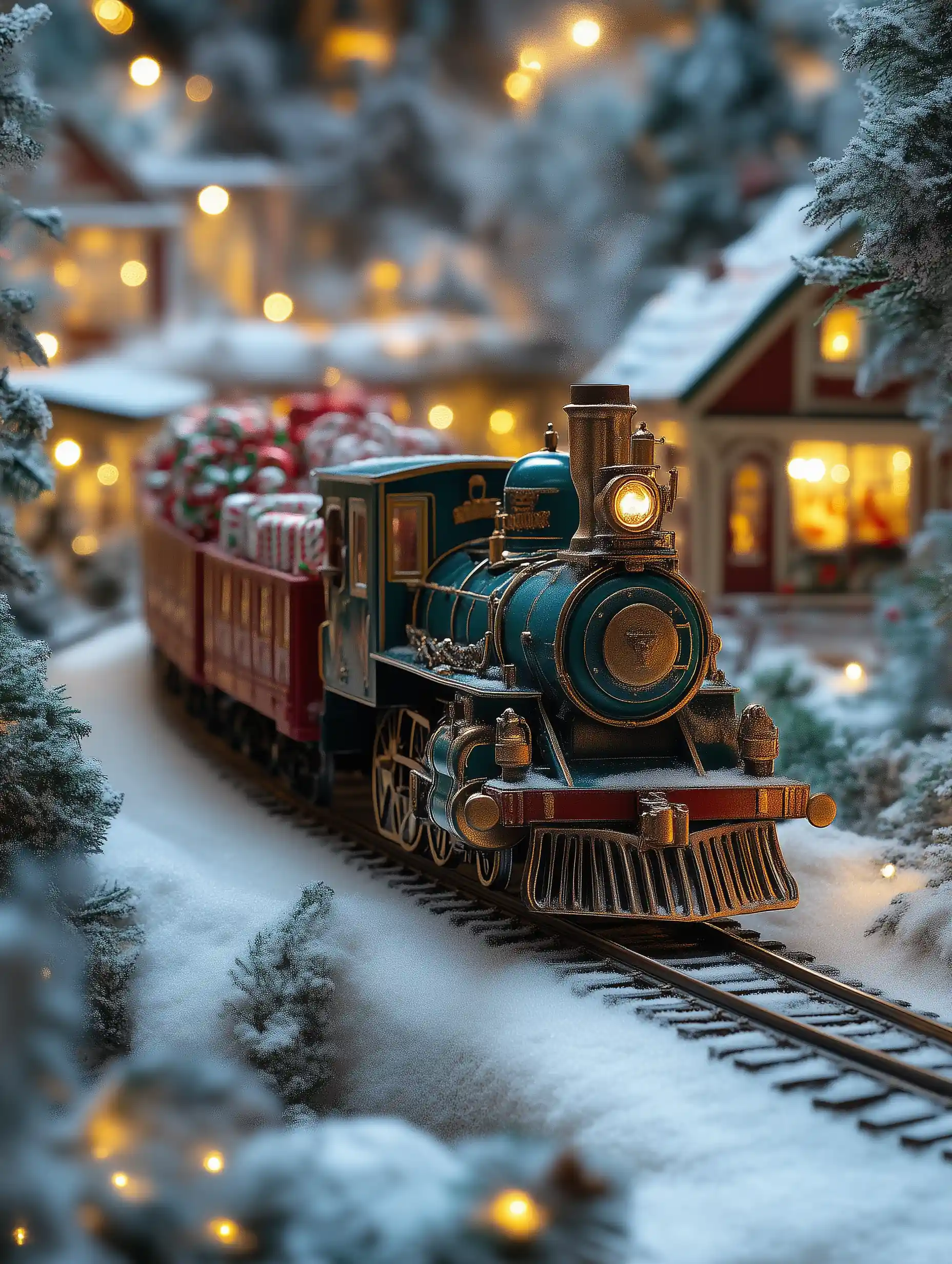 Festive Toy Train Canvas Art, Toy Train Art, Christmas Train Art, Snowy Village Art, Holiday Train Art, Snowy Christmas Scene, Kids Holiday Art, Christmas Village Art, Snowy Train Ride, Christmas Train with Gifts, Whimsical Train Art, Festive Decor Art, Winter Train Art, Christmas Lights Art, Candy Cane Train Art