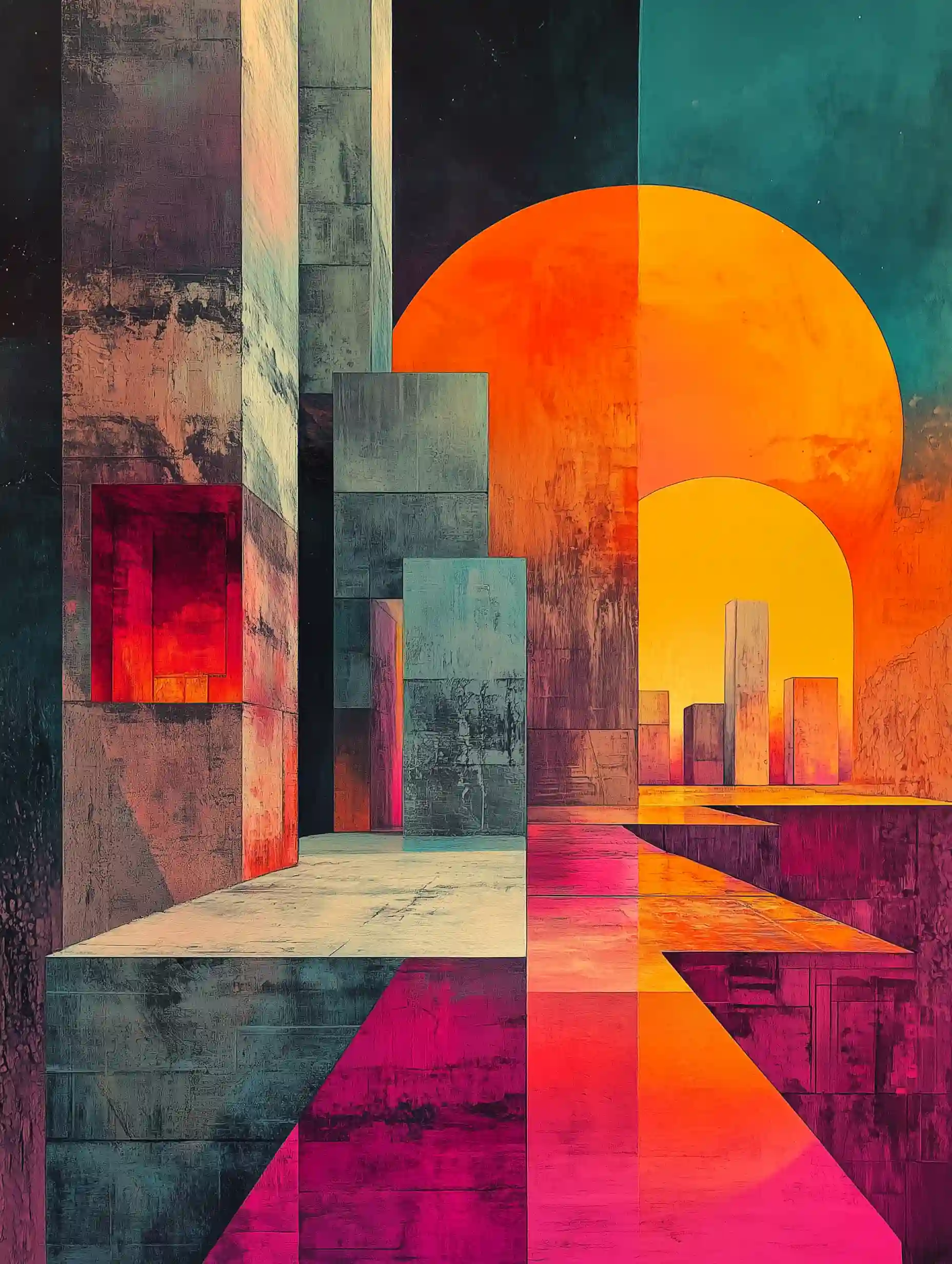 abstract geometric art, digital canvas art, minimalist wall art, futuristic geometric wall art, bold design art, modern digital artwork, surreal landscape art