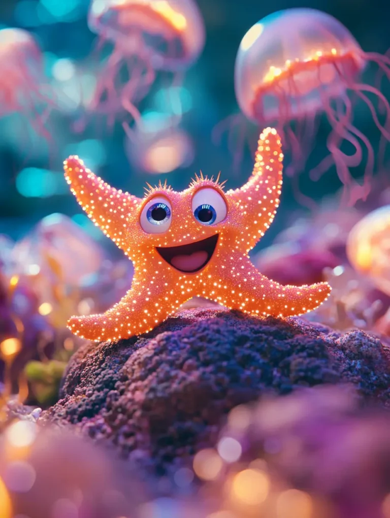 Joyful Starfish Canvas Art, Starfish Art, Ocean Motion Art, Disney Ocean Art, Bioluminescent Jellyfish Art, Spinning Starfish, Kids Underwater Art, Playful Starfish Art, Colorful Ocean Art, Ocean Fantasy Art, Jellyfish and Starfish, Underwater Glow Art, Warm Ocean Art, Whimsical Ocean Art, Motion Blur Art, Glowing Jellyfish Art, Lively Starfish, Magical Ocean Scene, Kids Ocean Decor