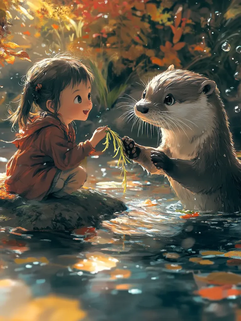 Playful Otter and Child Canvas Art, Otter Art, Child Nature Art, Wildlife Canvas Art, Whimsical Nature Art, Underwater Plants, Child with Otter, Joyful Child, Nature Decor, Wildlife Wall Art, Otter with Seaweed, Motion Blur Art, Peaceful Pond Art, Child and Animal Art, Expressive Otter, Fun Animal Art, Nature Scene Art, Kid’s Room Canvas Art